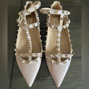 Valentino Cage Rockstud Leather Ballerina Flat